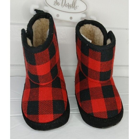 Black and Red Anti Slip Plaid Boots Inner Wool Lining Size 0-6 Months NWOT - Picture 1 of 6